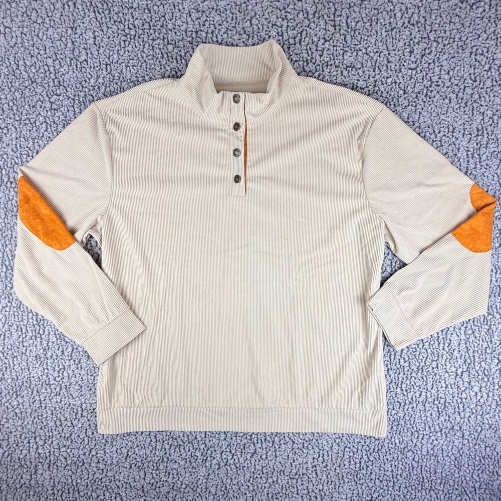 Corduroy Hengsheng Jeans XL Tan Henley Pullover Suede Elbow Patch Sweater. READ